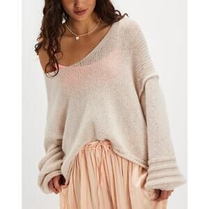 Free People Women's Natural Marina Softspun Alpaca Knit Sweater Beige Size Small